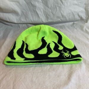 Spyder  Cap Green Fleece Lined Beanie Black Spider Print One Size